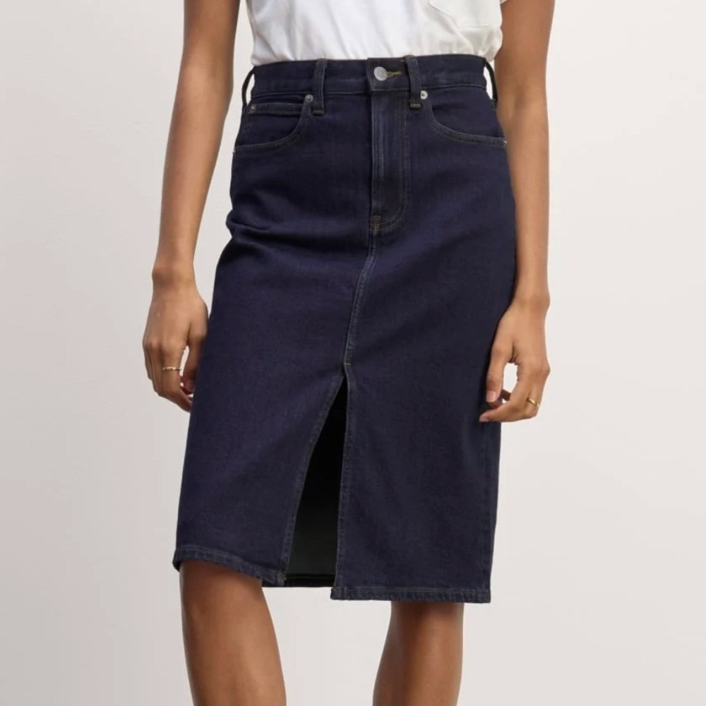 Everlane The Denim Midi Skirt 28R Dark Wash Blue Pencil Casual Minimalist Core